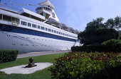 Close-up view of Royal Caribbean cruise ship "Song of Norway" docked at the Port of Miami.