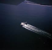 Aerial view showing a shrimp boat near Fernandina Beach, Florida.