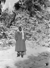 Juanita Miller in snow scene - Madison County, Florida