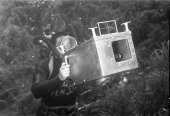 Photographer Bruce Mozert in Silver Springs with his underwater camera.