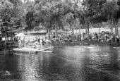 Scene from the filming of "Revenge of the Creature" at Silver Springs.