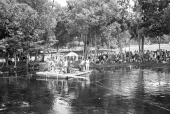 Scene from the filming of "Revenge of the Creature" at Silver Springs.