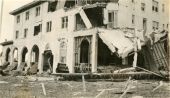 Close-up view showing hurricane damage to the Pancoast Hotel on Collins Avenue in Miami Beach.