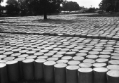 Close-up view of barrels at the Boynton turpentine still in Tallahassee.