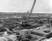 Overview of the St. Johns Lock construction site along the Cross Florida Barge Canal.