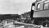 Damaged Florida East Coast Railroad train from 1935 hurricane