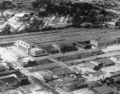Aerial view of Union Station and yards - Jacksonville, Florida.