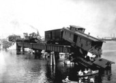 Train wreck on a bridge in Tampa, Florida.