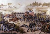 Kurz and Allison lithographic print of the Battle at Olustee - Olustee Battlefield, Florida.