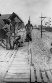 African American soldiers in front of barracks - Camp Gordon Johnston, Florida