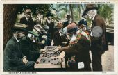 Tourists playing checkers in St. Petersburg.