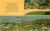Bayside Tourist Park cabins and map.