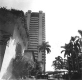 Skyscraper next to Spanish architecture: Boca Raton, Florida.