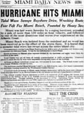 Miami Daily News headline about the hurricane.