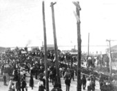 Arrival of the first train.