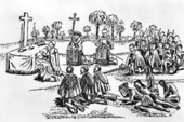 Drawing depicting Christmas mass celebration in what is now the United States