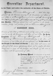 Ames Hargret's commission as county commissioner from Governor Harrison Reed