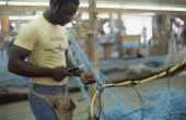 Trawl maker at work at Burbank Trawl Makers - Fernandina Beach, Florida