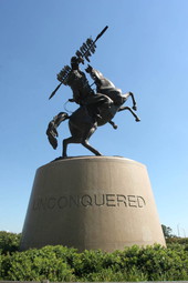 View of the bronze sculpture "Unconquered" by Fritz White at the FSU Doak Campbell football stadium - Tallahassee, Florida.