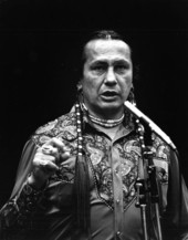 Actor and political activist Lakota Indian Russell Means speaking at the Miami-Dade Community College south campus - Kendall, Florida