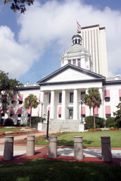 View of the Old Capitol with the modern Florida State Capitol building in the background - Tallahassee, Florida.