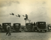 View showing naval planes in flight during grand opening of Dale Mabry Field in Tallahassee, Florida.