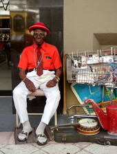 Portrait of street musician William "Washboard Bill" Cooke on Clematis Street in West Palm Beach, Florida.