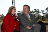 Governor Jeb Bush sitting with DEP Secretary Colleen M. Castille during groundbreaking for hydrogen energy station - Orlando, Florida.