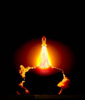 Nighttime view of a Space shuttle launch from the Kennedy Space Center - Merritt Island, Florida.