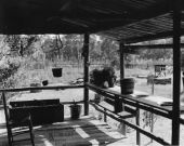 Close-up view of farmhouse porch used in "The Yearling" motion picture