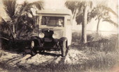 William Frost Layton in recreational vehicle on tract of land he later developed into Layton's Cottage, Trailer, and Fishing Park - Riviera Beach, Florida.