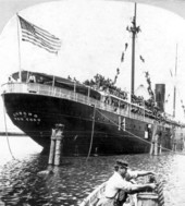 Roosevelt's Rough Riders leaving Tampa aboard the transport "Concho" headed for Santiago de Cuba.