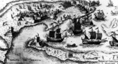 Imaginative engraving of the 1781 Battle of Pensacola.