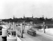 A Tampa Electric Company streetcar running through the Lafayette Street Bridge - Tampa, Florida.