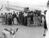 Bahama natives arriving for work in U.S. fields - Miami, Florida.