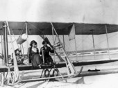 Aviatrix Ruth Law and Mrs. Robert Goelet in model "B" Wright airplane - Daytona Beach, Florida