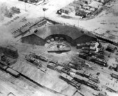 Aerial view of the Louisville and Nashville Railroad Company roundhouse - Pensacola, Florida.