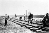 Overseas Railway extension workers laying track - Homestead Region, Florida