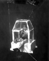 Newt Perry fishing from an underwater air trap - Wakulla Springs, Florida.