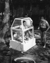 Construction of underwater air trap - Wakulla Springs, Florida.