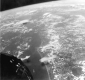 View of Cape Kennedy from Gemini 5 spacecraft in orbit over the Earth.