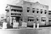 Nurses gathered in front of Victoria Hospital - Miami, Florida.