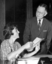 Superintendent of Public Instruction Thomas D. Bailey talking with high school student Rita Brown at Governor's office - Tallahassee, Florida.