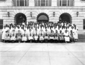 Group portrait of midwives at the Midwife Institute at Florida A&M College in Tallahassee, Florida.