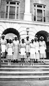 Group portrait showing some of the midwives that met at Florida A&M College in Tallahassee, Florida.