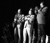 Trumpeter Al Hirt performing with clarinetist Pee Wee Spitelera at FSU homecoming in Tallahassee.