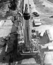 View of Atlas Missile 10D with Mercury Capsule installed - Cape Canaveral, Florida