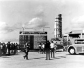 Tourists view the launch pad - Cape Canaveral Florida.