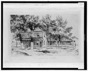 Etching of the Rising Sun Tavern where the Pennsylvania Abolition Society was founded.