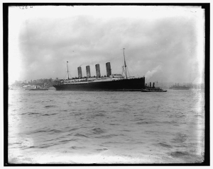 Dry plate negative of the RMS Lusitania, a British luxury ocean liner.